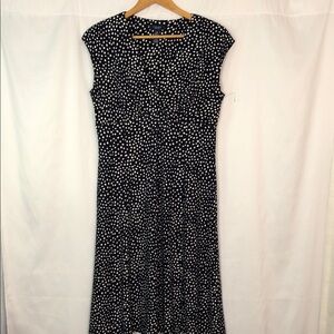 Chaps Black and White Dotted Midi Dress 
Size L